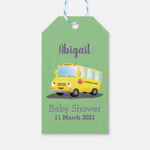 Etiqueta Para Presente Um desenho animado de ônibus escolar amarelo boni