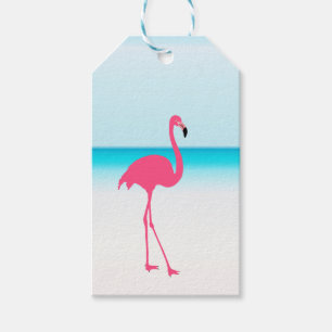 Etiqueta Para Presente Um flamingo rosa giro na praia