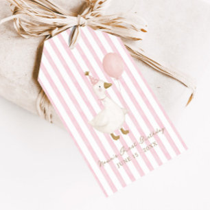 Etiqueta Para Presente Um Ganso Tolo Meninas de Rosa 1º Aniversário