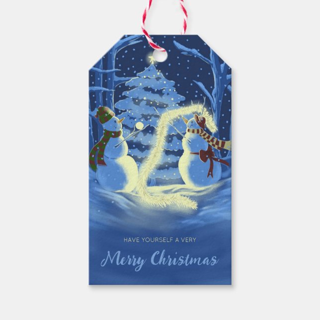 Etiqueta Para Presente Um Natal de Boneco de Neve (Frente)
