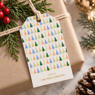 Etiqueta Para Presente Um Presente do Nome da Família Árvores de Natal Co