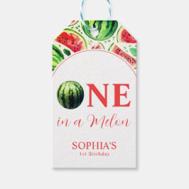 Etiqueta Para Presente Uma Em Uma Primeira Festa de aniversário De Melão