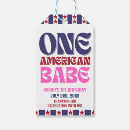 Etiqueta Para Presente Uma Garotinha Americana Aniversário de 1 Ano no 4 