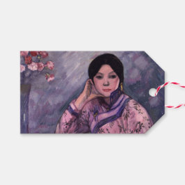 Etiqueta Para Presente Uma mulher japonesa graciosa com uma garrafa de pe