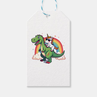 Etiqueta Para Presente Unicórnio Arco-íris Montando T rex - Dinossauro Me