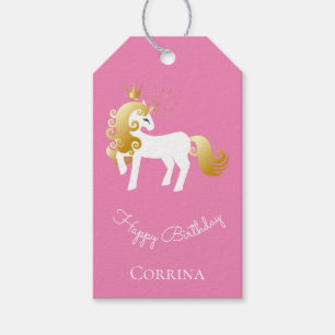 Etiqueta Para Presente Unicórnio Branco Dourado rosa