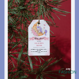 Etiqueta Para Presente Unicórnio Branco Rosa Dormindo Sobre o M Chá de Be