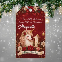 Unicórnio Carmesim Floral Aniversário de 1º Natal