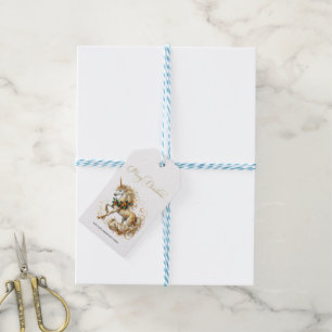 Etiqueta Para Presente Unicórnio de Natal Branco e Dourado Elegante