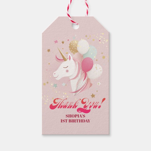 Etiqueta Para Presente Unicórnio primeiro aniversario mágico (Frente)