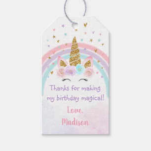 Etiqueta Para Presente Unicórnio Rainbow Pink Dourado Aniversário Mági