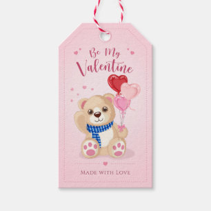 Etiqueta Para Presente Ursa Teddy Fofa Balões Rosa Coração Dia dos Namora