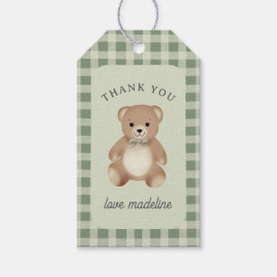 Etiqueta Para Presente Ursinho de pelúcia laço Gingham Antigo Sage