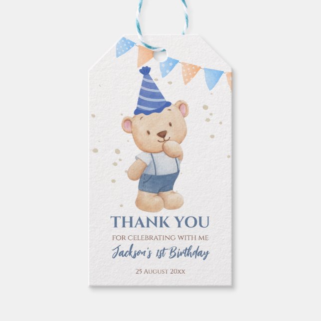 Etiqueta Para Presente Ursinho de pelúcia meninos aniversário agradecimen (Frente)