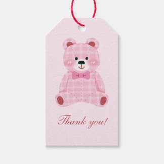 Etiqueta Para Presente Ursinho Gingham Rosa