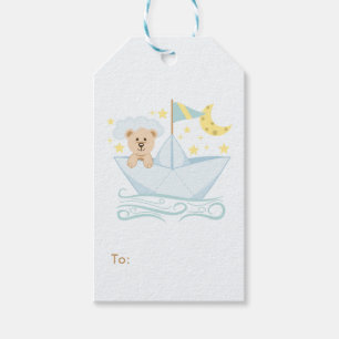 Etiqueta Para Presente Urso adorável do bebê no barco de papel