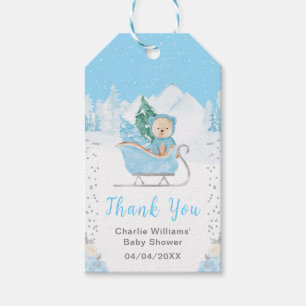 Etiqueta Para Presente Urso Azul do Inverno Trenó Baby Shower Agradecimen
