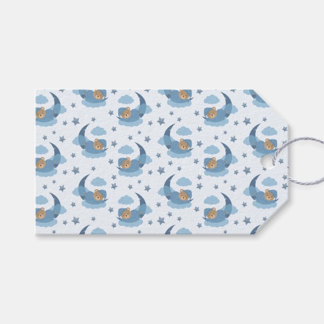 Etiqueta Para Presente Urso Bebê Azul Em Nuvens E Estrelas (Frente (horizontal))