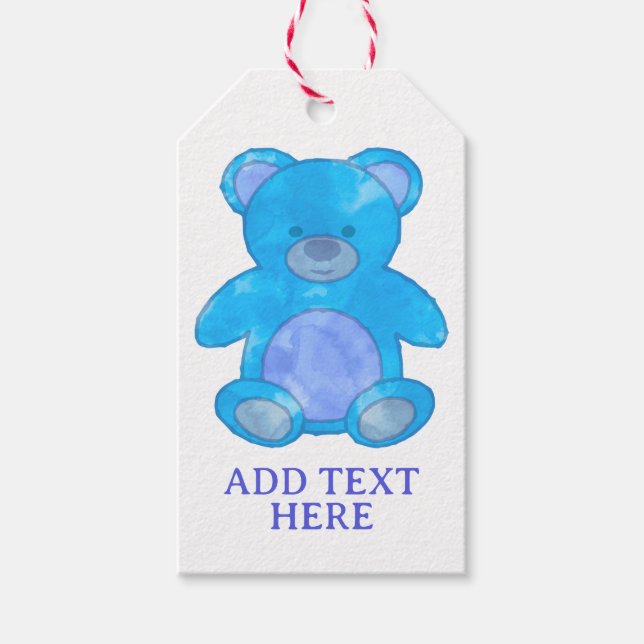 Etiqueta Para Presente Urso Bebê Escuro em Texto Personalizado Azul (Frente)