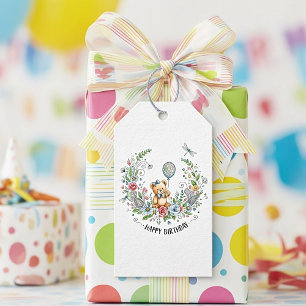 Etiqueta Para Presente urso de aniversário floral boho