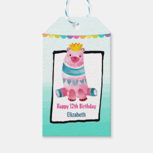 Etiqueta Para Presente Urso de Aquarela Bonito no Aniversário do Ombre V