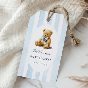 Etiqueta Para Presente Urso de Listras Azuis Baby Shower