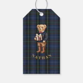 Etiqueta Para Presente Urso de Natal Xadrez Luxo Preppy