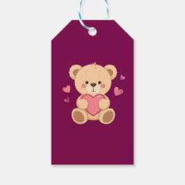 Etiqueta Para Presente Urso de Pelúcia Fofo Segurando Coração – Amor de D