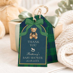 Etiqueta Para Presente Urso de pelúcia preppy vintage xadrez verde