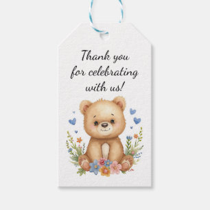 Etiqueta Para Presente Urso Fofo da Floresta Floral Pastel Menino Coraçõe