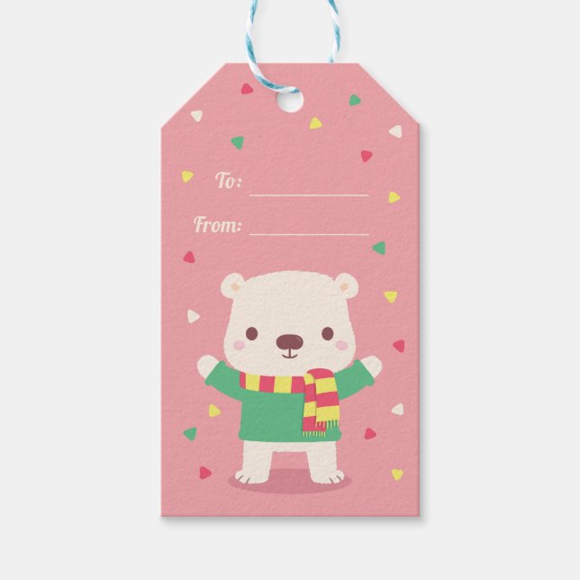 Etiqueta Para Presente Urso Polar Fresco e Feriado de inverno (Frente)