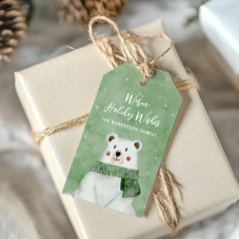 Etiqueta Para Presente Urso Polar Vestindo Cachecol Verde Desejos de Féri