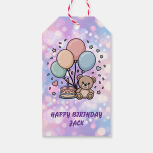 Etiqueta Para Presente Urso Teddy Fofo & Balões Pastel Festa de Aniversár