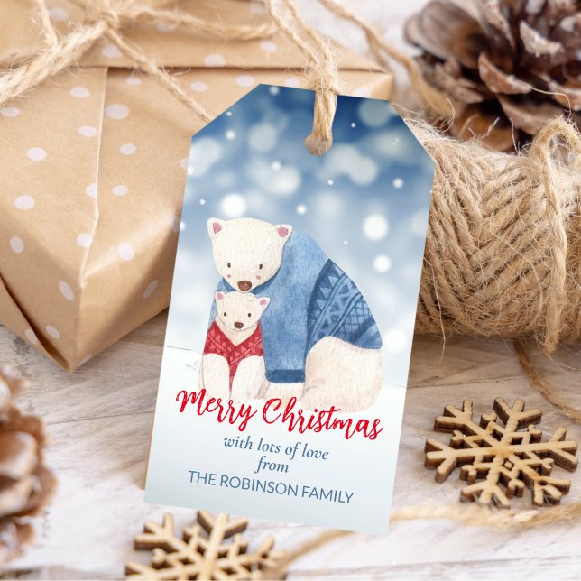 Etiqueta Para Presente Ursos polares de aquarelas com camisolas escandina (Watercolor polar bears with Scandinavian jerseys Gift Tags)