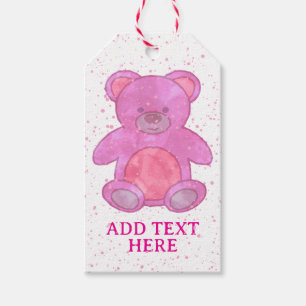 Etiqueta Para Presente Ursozinho Fofo de Bebê em Texto Personalizado Rosa