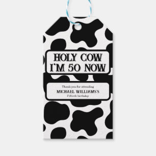 Etiqueta Para Presente Vaca Sagrada Divertido Preto Branco 50º Aniversári