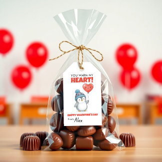 Etiqueta Para Presente Valentine do Pinguim Fofo “Você Aquece Meu Coração
