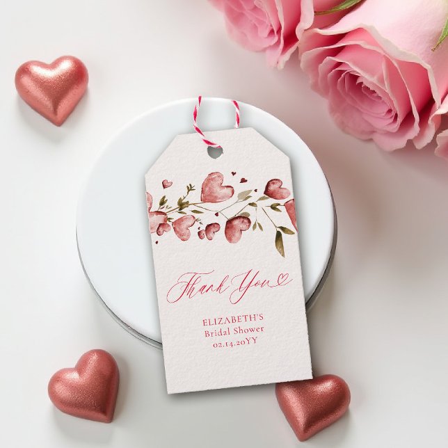 Etiqueta Para Presente Valentine Hearts Love Garden Vines Bridal Shower (valentine bridal shower gift tag brunch bubbly watercolor hearts showered with love garden party)