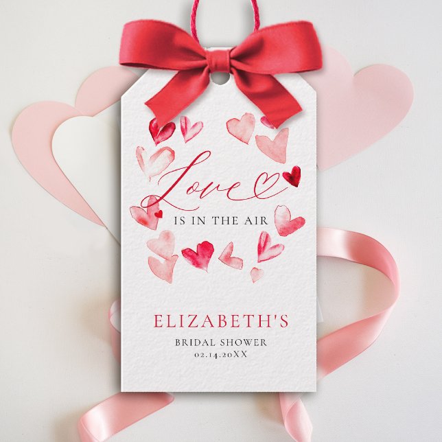 Etiqueta Para Presente Valentine Modern Whimsical Hearts Bridal Shower (valentine bridal shower gift tag brunch watercolor hearts love in the air garden party)