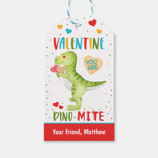 Etiqueta Para Presente Valentines de Dinossauro Fofos para Crianças Dino- (Frente)