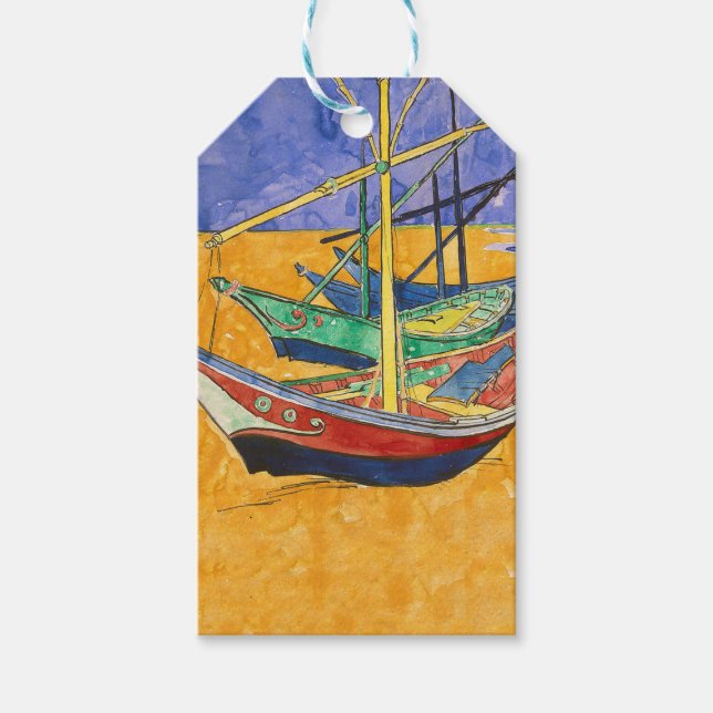 Etiqueta Para Presente Van Gogh Boats Impressionism Beach (Frente)