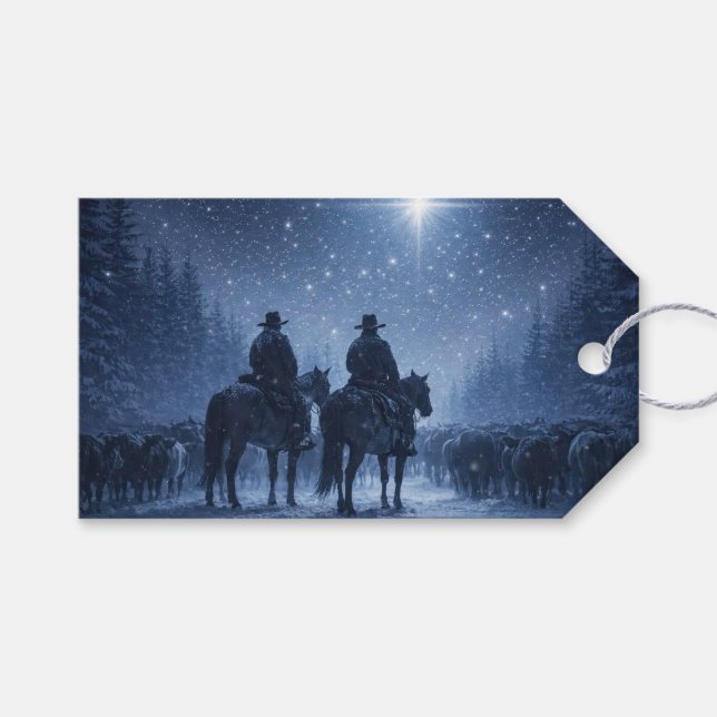 Etiqueta Para Presente Vaqueiros de Natal Pecuária Feriado (Frente (horizontal))