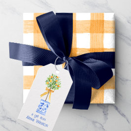 Etiqueta Para Presente Variável de Árvore Laranja de Quarela