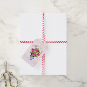 Etiqueta Para Presente Vaso de Flores de Aniversário Elegante