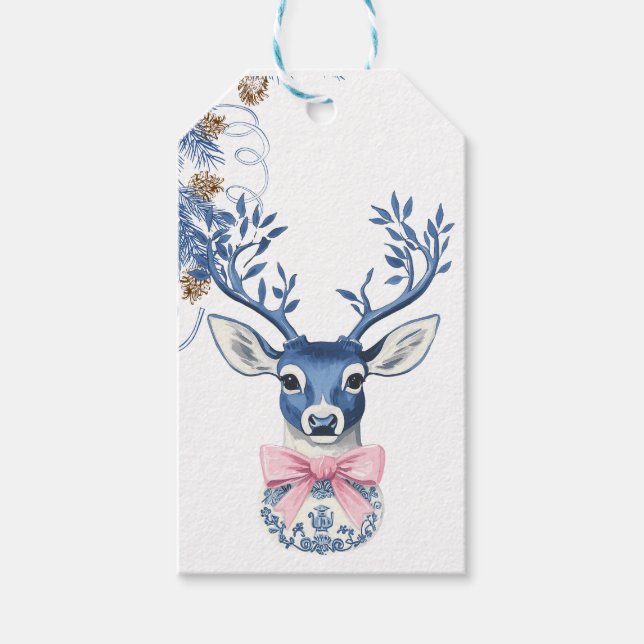 Etiqueta Para Presente Veado de Chinoiserie de Natal (Frente)