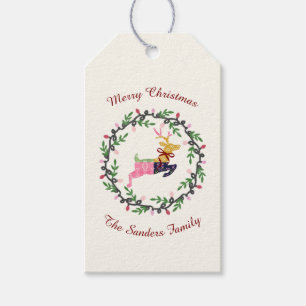 Etiqueta Para Presente Veado de Natal Alegre com Coroa Personalizada