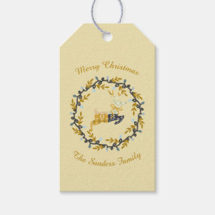 Etiqueta Para Presente Veado Feliz Natal com Coroa Amarela Personalizado