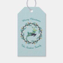 Veado Feliz Natal com Coroa de Teal Personalizado