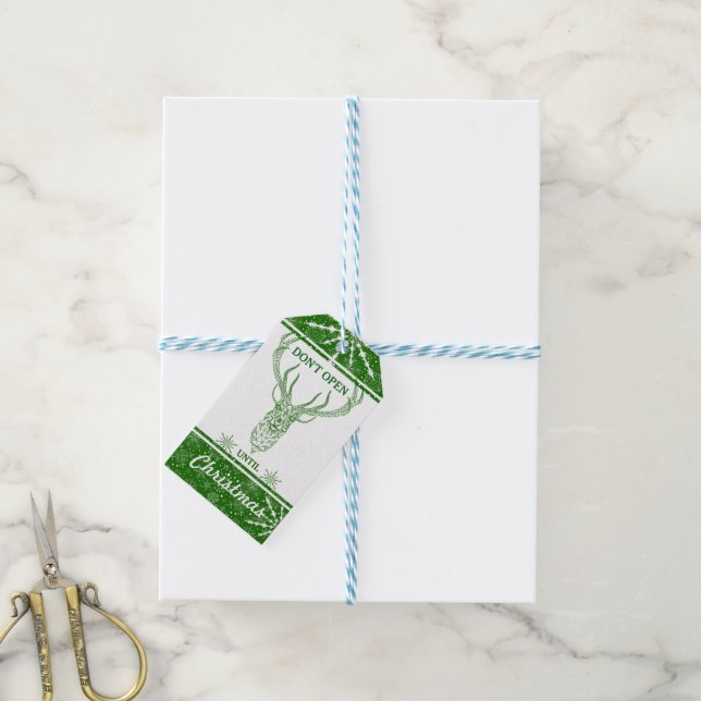 Etiqueta Para Presente Veado geométrico branco e verde moderno (Com cordão)