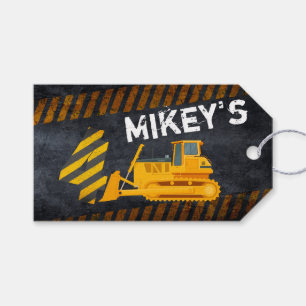 Etiqueta Para Presente Veículo de Construção Preto-Amarelo  4.o Aniver